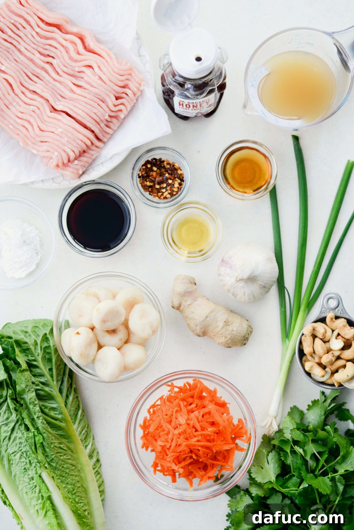 Vibrant Ginger Cashew Lettuce Wraps 4 Array of fresh ingredients ready for cooking Ginger Cashew Turkey Lettuce Wraps