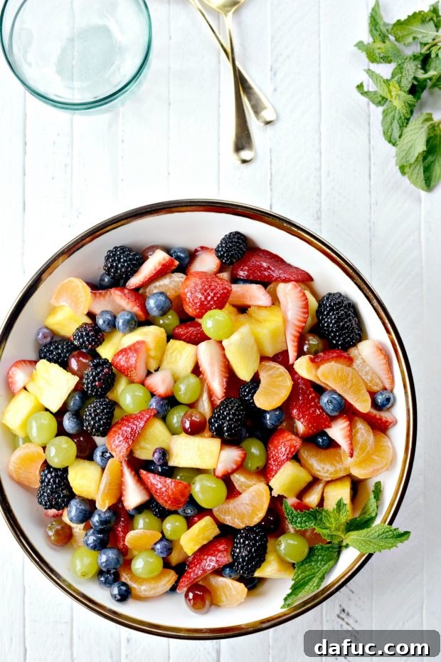 Prismatic Fruit Delight 21 Delicious rainbow fruit salad with mint garnish