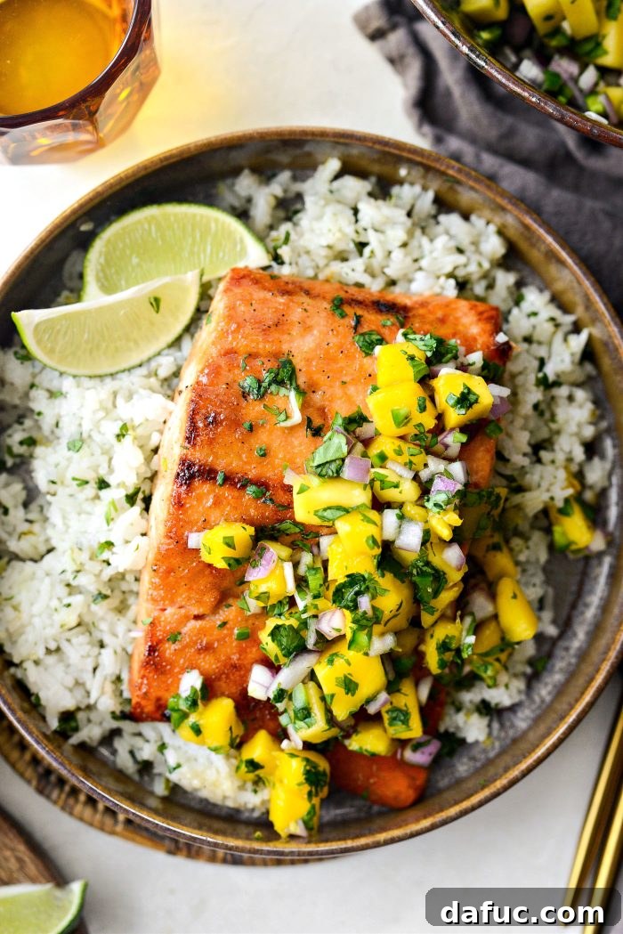 Honey Glazed Salmon with Mango Salsa - Plated Meal