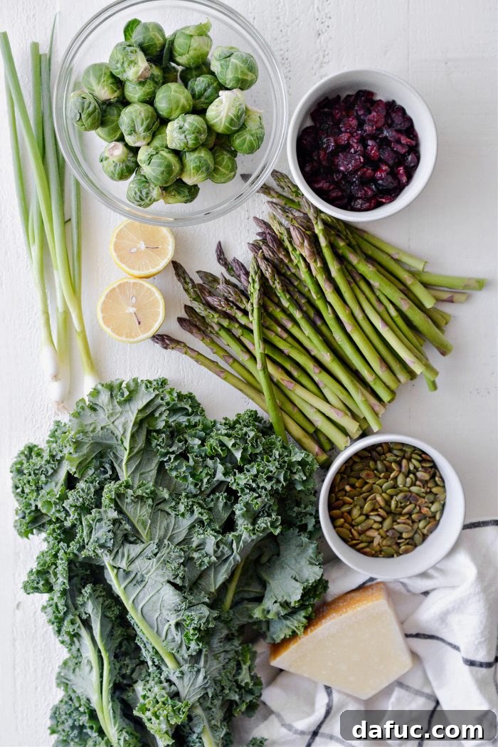 ingredients for Brussels Sprout Kale Chopped Salad