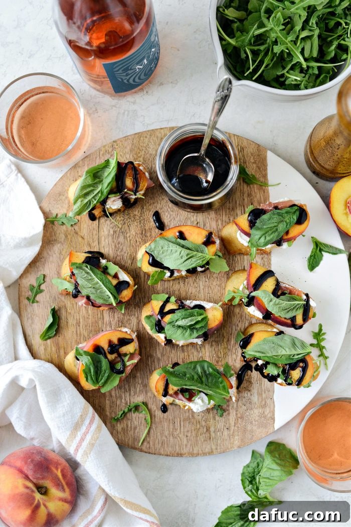 Peach Prosciutto Chèvre Crostini 14 Platter of finished Peach Prosciutto Goat Cheese Crostini ready to be served