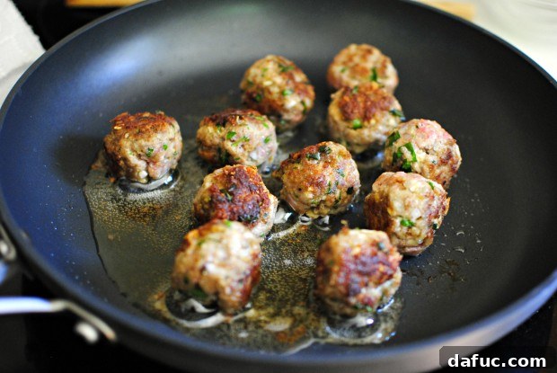 Golden Brown Meatballs in a Pan
