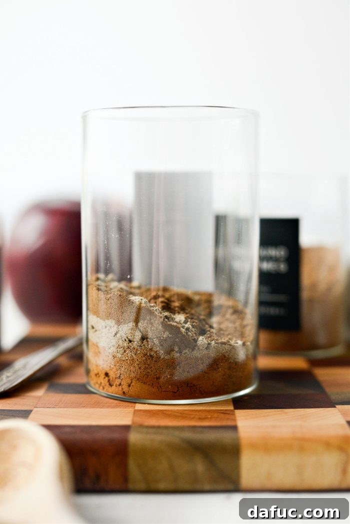 Handcrafted Apple Pie Spice Mix 5 Measured spices ready for mixing in a jar