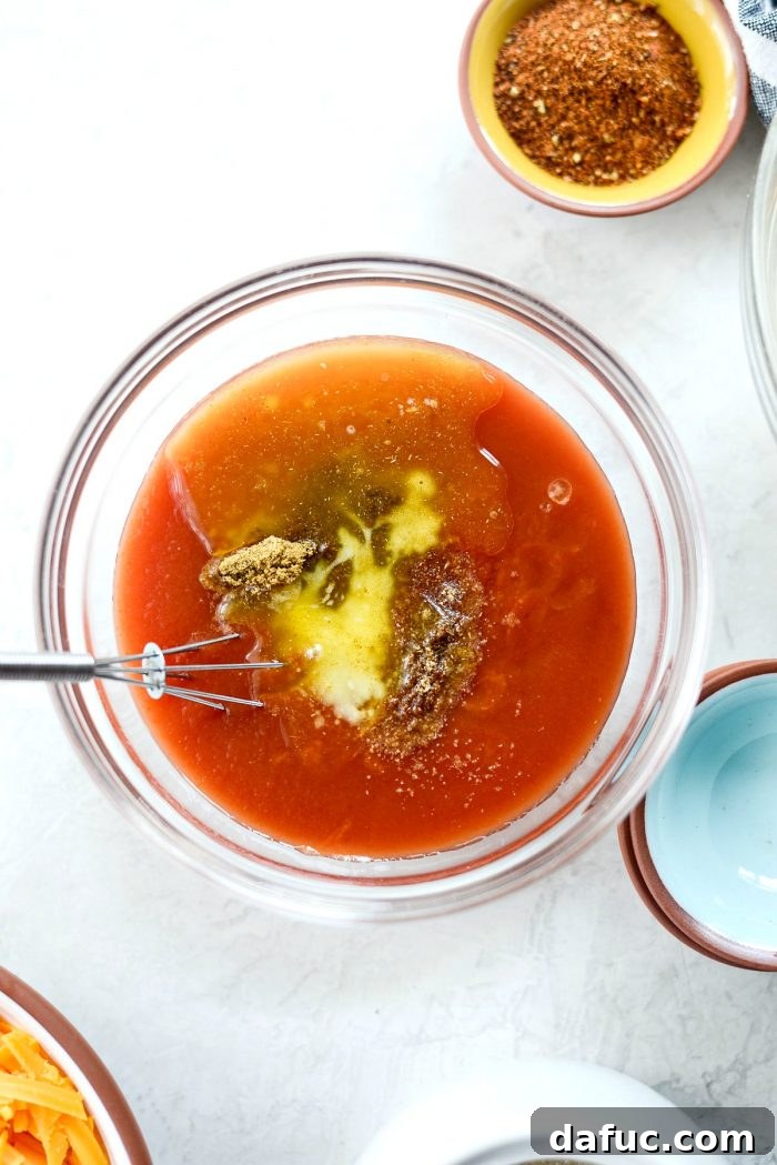 Ingredients for Fiestada sauce: tomato sauce, melted butter, cumin, sugar, coriander, salt
