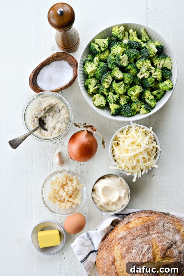 Cozy Broccoli Bake 4 Ingredients for Homemade Broccoli Casserole laid out