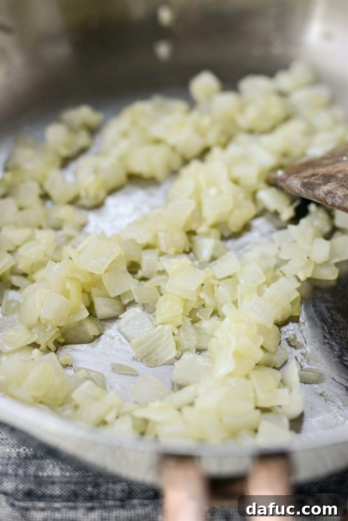 Cozy Broccoli Bake 9 Sautéing onions until tender and translucent