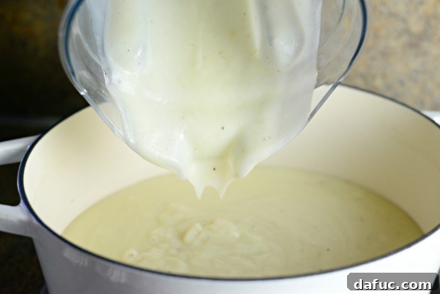 Close-up of creamy potato soup