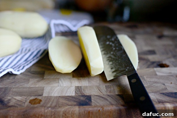 Peeled russet potatoes