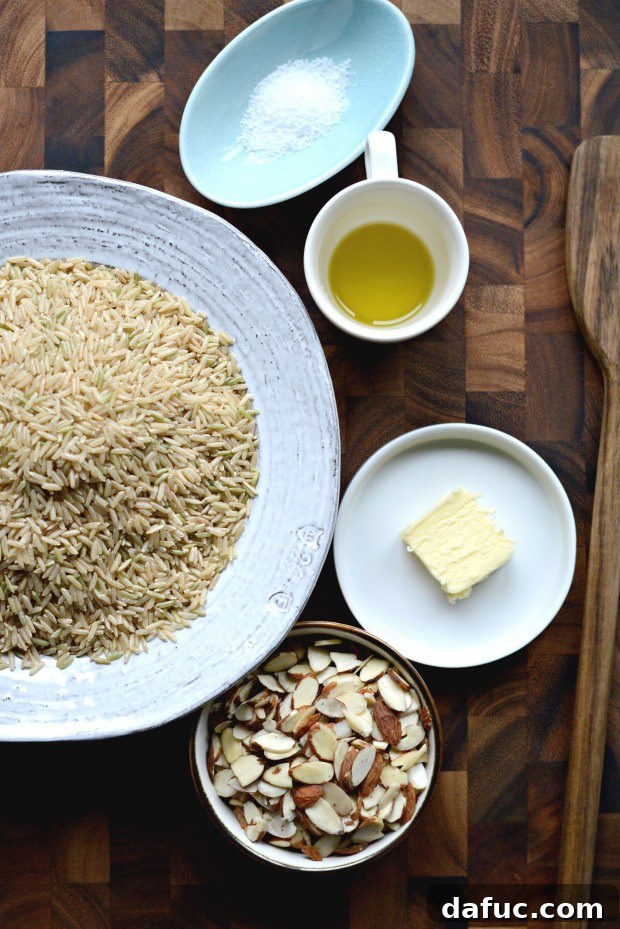 Fragrant Almond Basmati Pilaf 4 Toasting basmati rice in a skillet with butter
