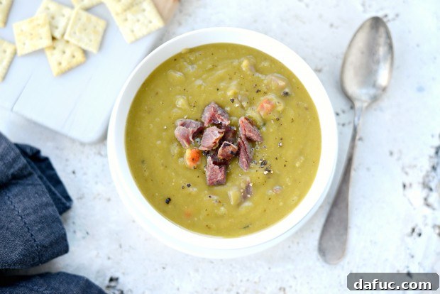 Split Pea Soup with a side of grilled cheese, perfect for a cold day