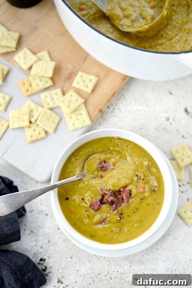 Another perspective of Split Pea Soup, emphasizing its warmth