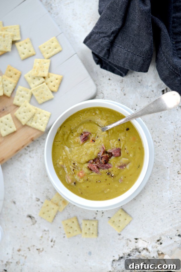 A large pot of Split Pea Soup, signifying a full meal