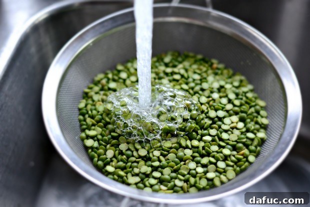 Rinsed split peas ready for the soup pot