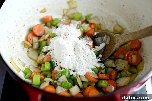Slow-Simmered Chicken Stew 15 Flour added to cooked vegetables in the Dutch oven