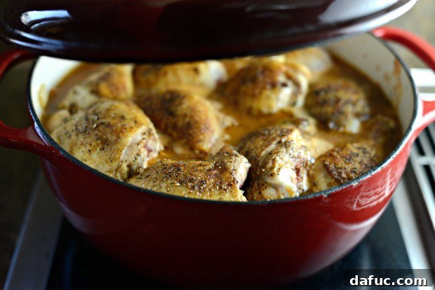 Slow-Simmered Chicken Stew 22 Covered Dutch oven simmering on the stovetop