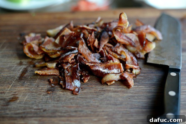 Coarsely chopped crispy bacon ready for BLAT salad