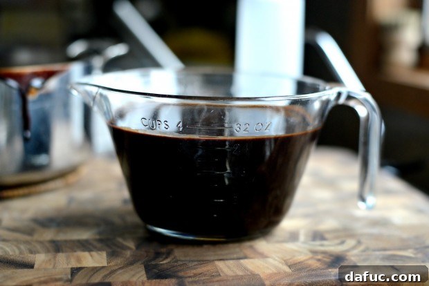 Close-up of collected solids from chocolate syrup