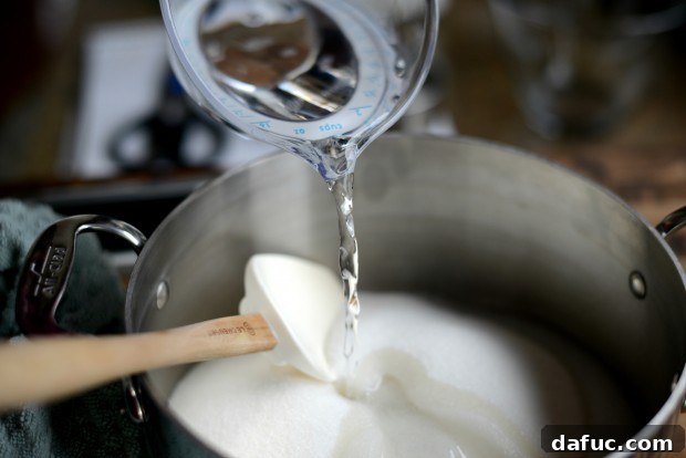 Sugar in a pot for chocolate syrup