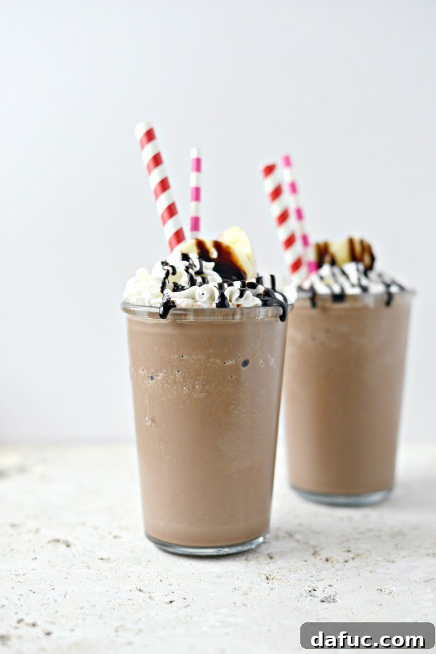 Chocolate Banana Bliss 13 Finished chocolate banana milkshake in a blender