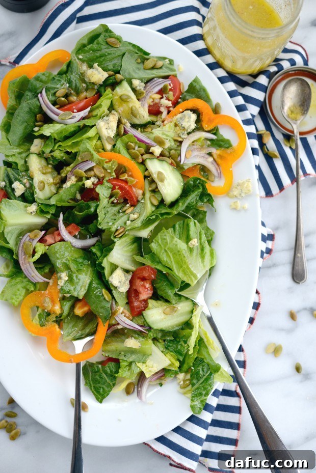 Gorgeous salad with Lemon Vinaigrette, ready to be enjoyed