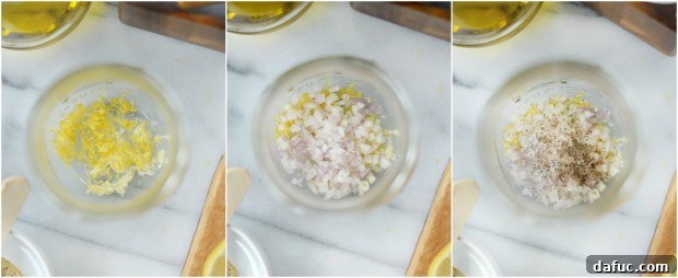 Grating garlic into a jar for vinaigrette