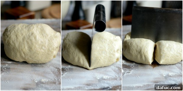 Dividing pizza dough into portions