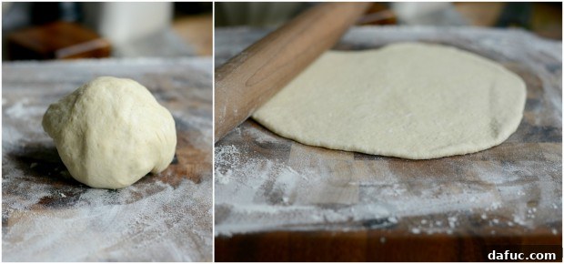 Rolling pizza dough into a round