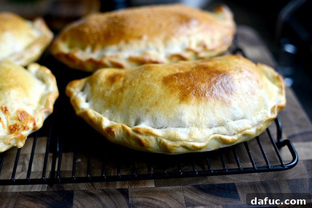 Deep golden brown crust on calzones
