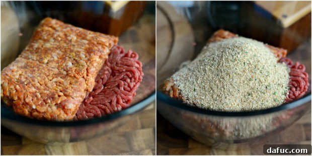 Mixing meatball ingredients