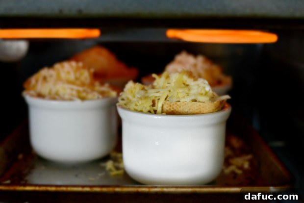 French Onion Soups Ready for Broiling