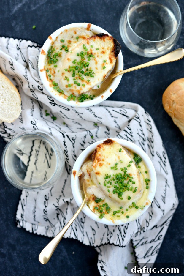 Close-up of French Onion Soup with Melting Cheese