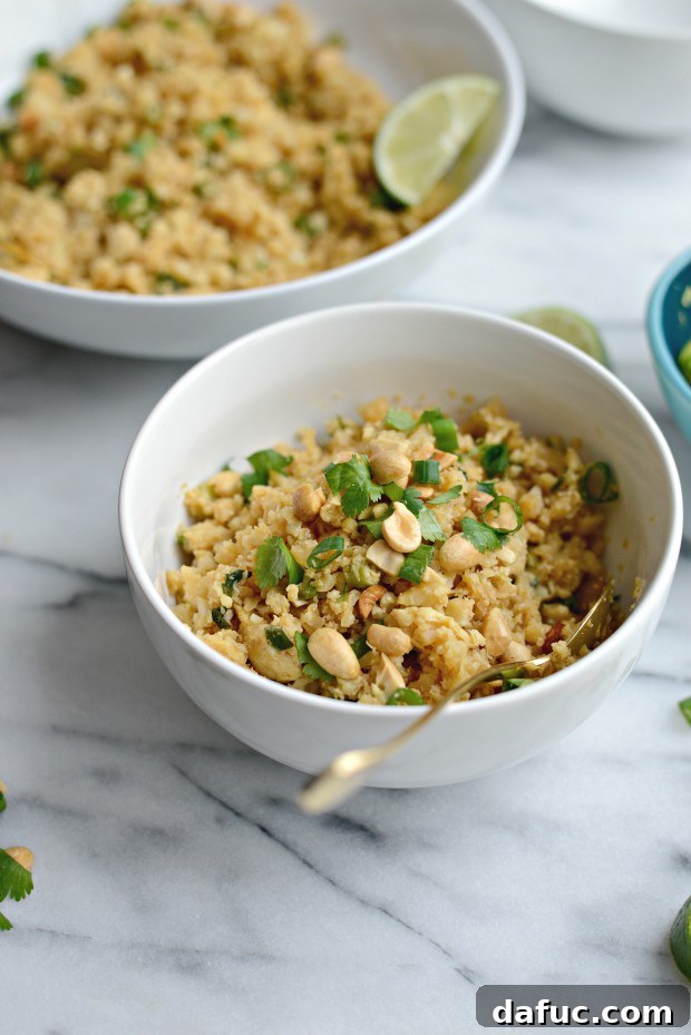Thai Cauliflower Fried Rice ready to be served or packed l SimplyScratch.com