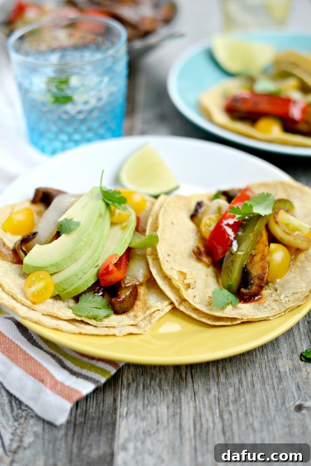 Close-up of a single Portobello Fajita, ready to be enjoyed