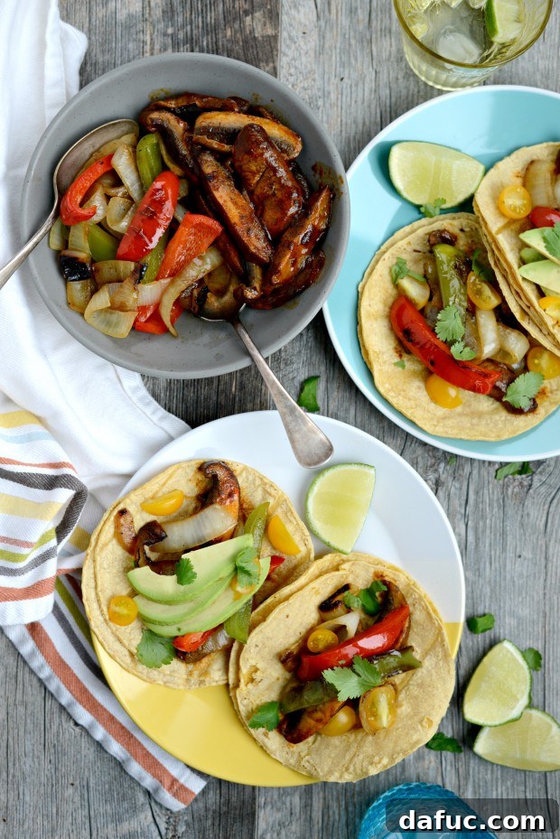 Final presentation of Portobello Fajitas on a wooden board