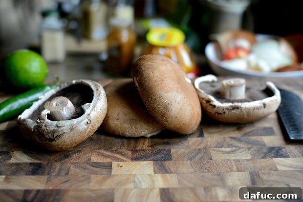 Portobello mushrooms cleaned and ready for slicing