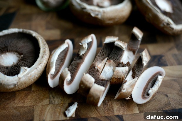 Portobello mushroom caps with stems removed
