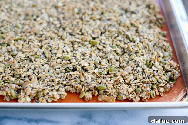 Tropical Coconut Chia Granola 17 Freshly baked Coconut Chia Granola cooling