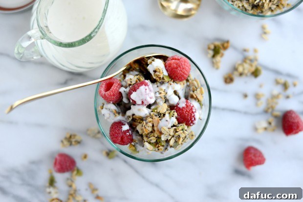 Tropical Coconut Chia Granola 21 Granola with vanilla kefir and berries