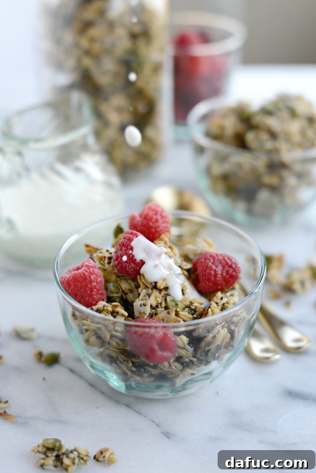 Tropical Coconut Chia Granola 25 Close-up of chunky Coconut Chia Granola