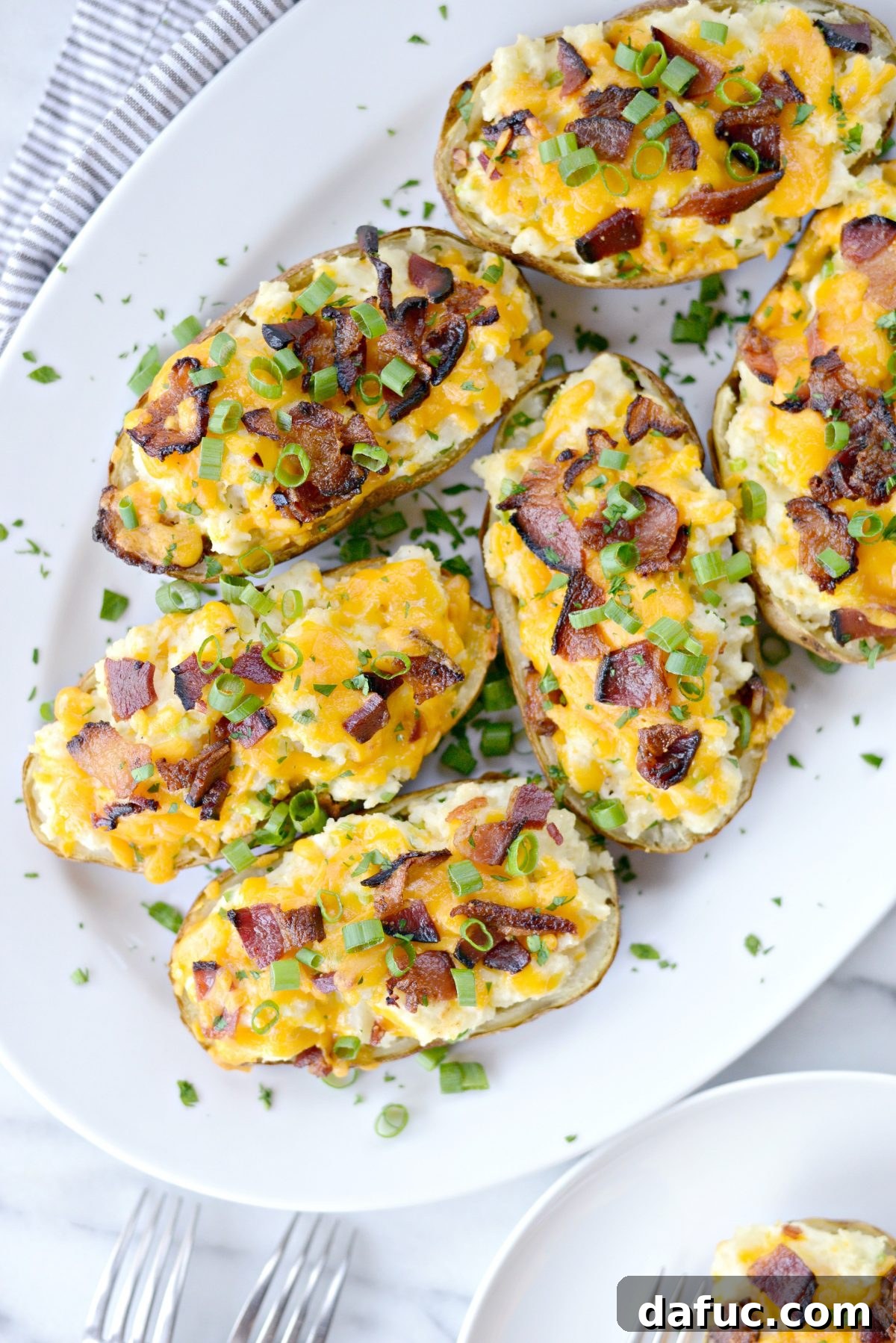 Decadent Double-Baked Potato Delight 13 Freshly baked Loaded Twice Baked Potatoes, hot out of the oven
