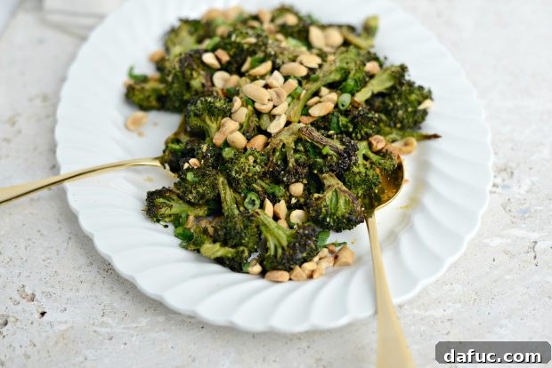 Savory Roasted Broccoli with Toasted Peanuts 17 Another perspective of the finished roasted broccoli with peanuts, highlighting its appetizing appearance.