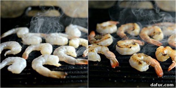 Vibrant Grilled Shrimp Spring Roll Noodle Bowls 7 Raw shrimp being seasoned with olive oil, salt, and white pepper.