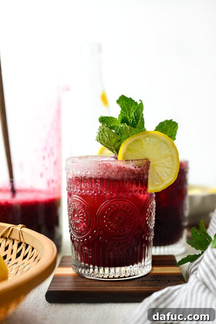 A refreshing glass of Blueberry Lemon White Wine Spritzer, perfect for summer