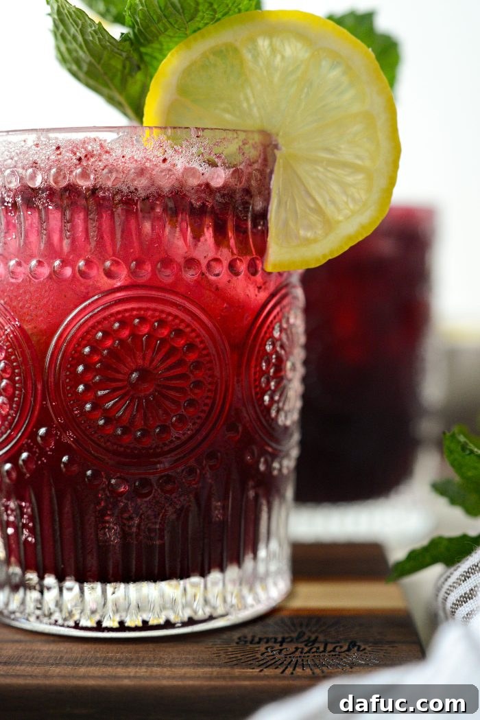 Final close-up shot of a Blueberry Lemon White Wine Spritzer