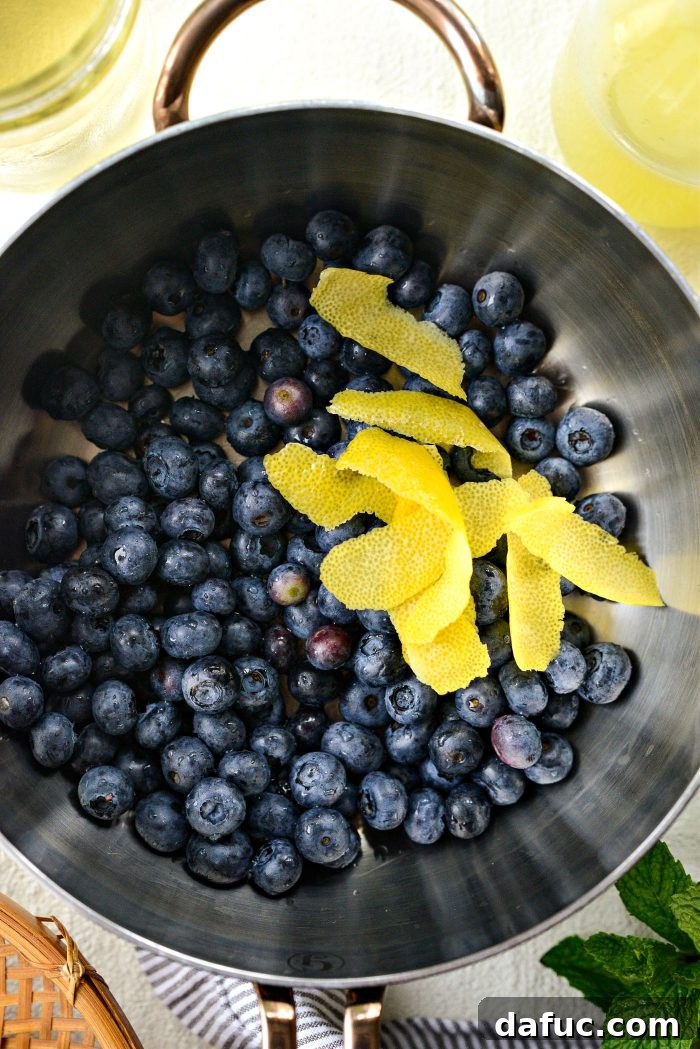 Fresh blueberries and lemon peel ready for the blueberry lemon mixture