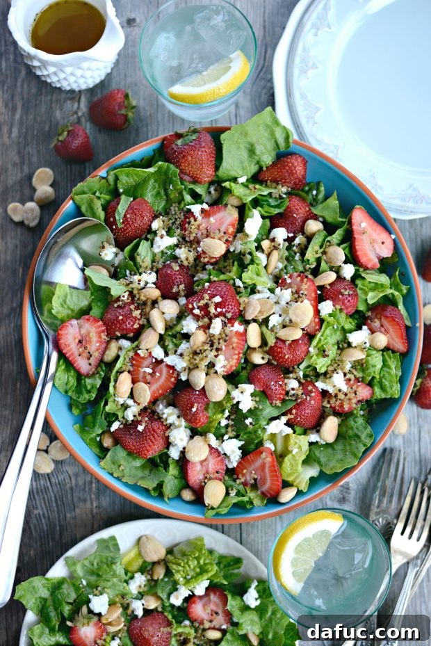 Sweet Strawberry and Creamy Goat Cheese Salad with Crispy Quinoa 3 Close-up of Strawberry and Goat Cheese Salad
