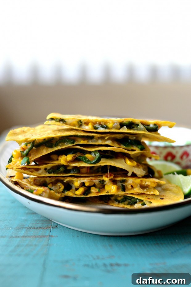 20 Effortless Weeknight Meals 4 Cheesy Sweet Corn and Poblano Quesadillas with a hint of spice