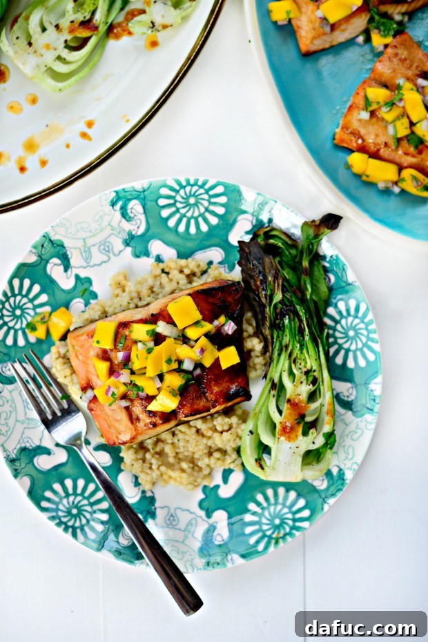 20 Effortless Weeknight Meals 8 Sweet Honey Glazed Salmon served with refreshing Mango Salsa