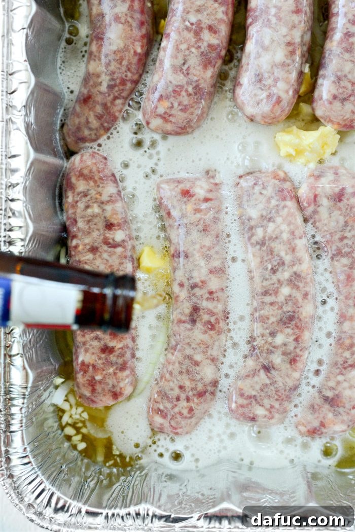 Brew-Braised Oven Brats 6 pour in beer