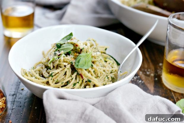 Wholesome Whole Wheat Spaghetti with Zucchini and Spinach Almond Pesto Sauce